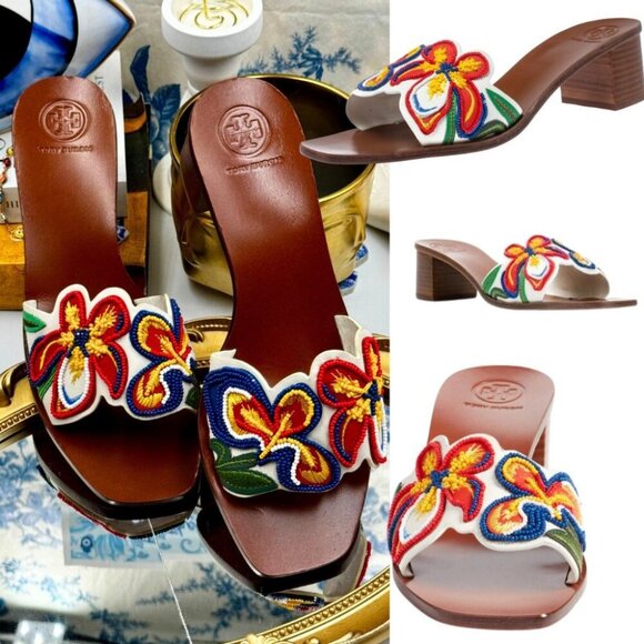 Tory Burch Shoes - 🆕 TORY BURCH 🧿 NWOT Bianca Floral Bead Embellished Slide Sandal - Ivory Multi